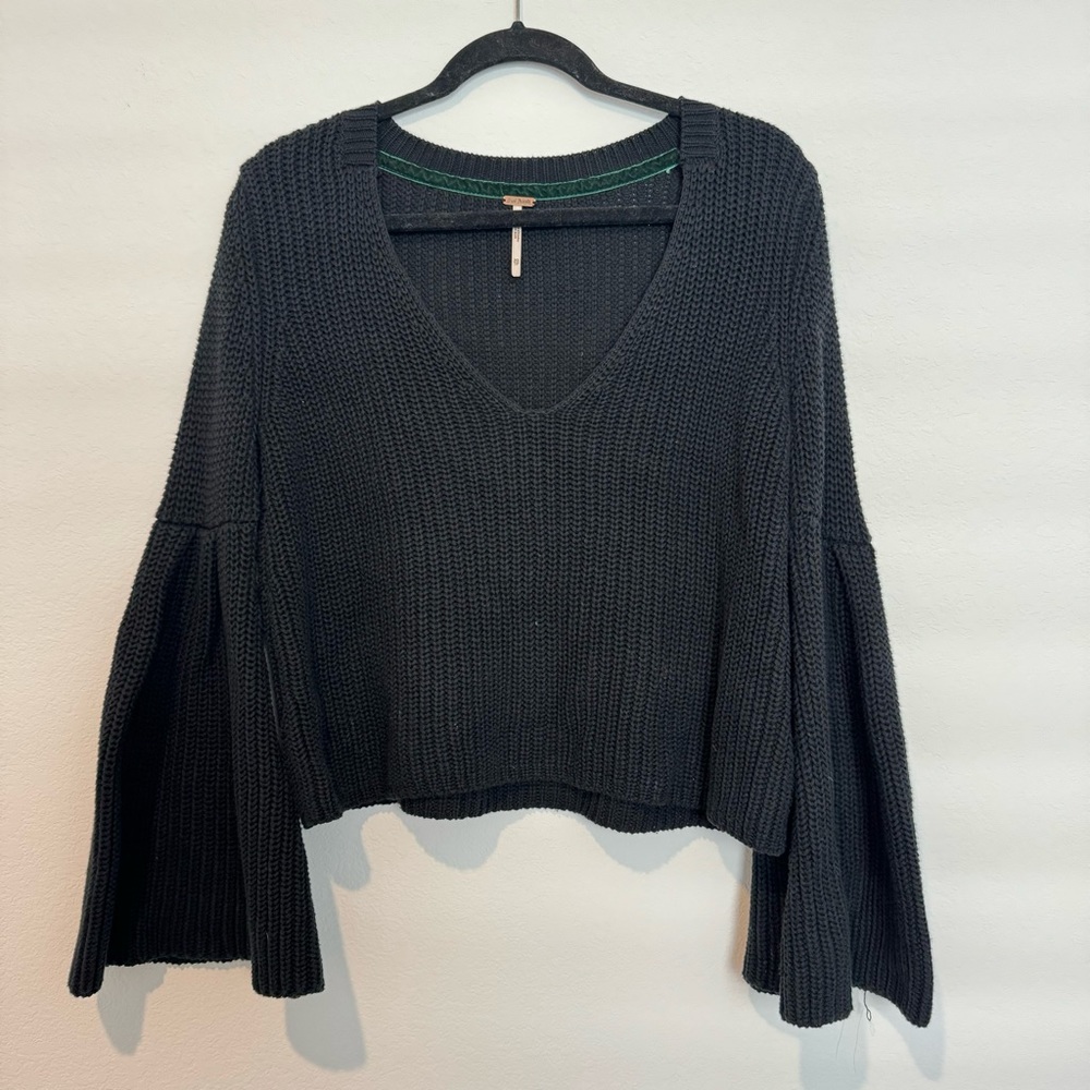 Free People Black Damsel Bell Sleeve Knit Sweater